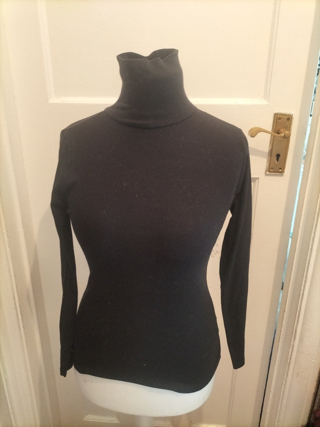 Ladies Debenhams Size 10 Black High Neck Long Sleeved Top
