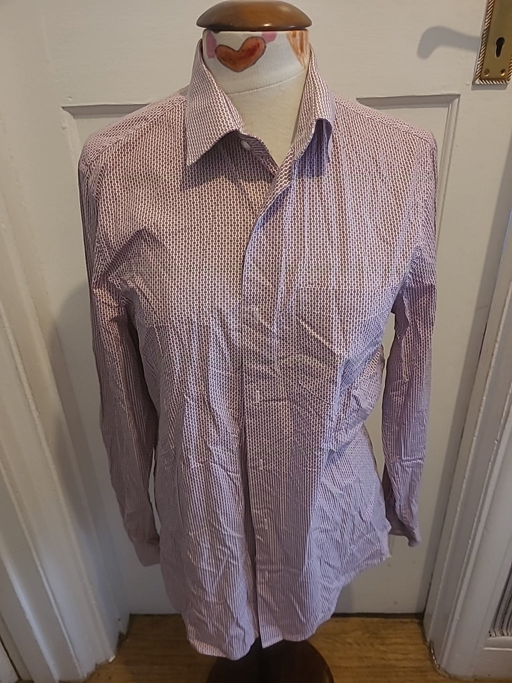 Mens F&F Size 15-15.5 Red White Long Sleeved Slim Fit Shirt