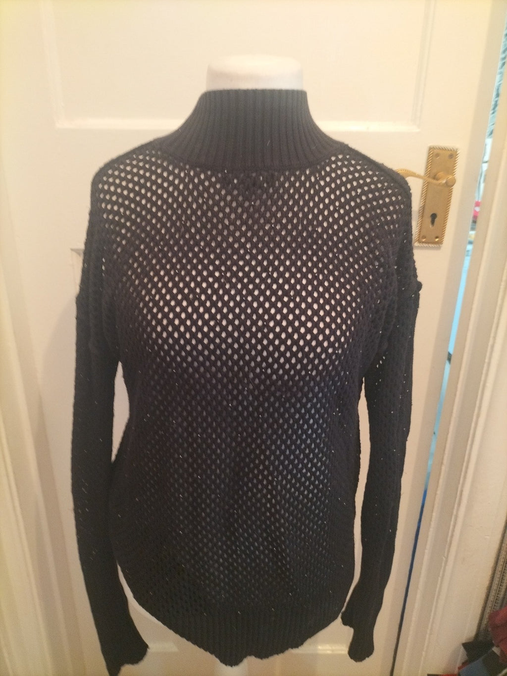 Ladies Next Size 10 Black Lace Knit Long Sleeved Pullover Jumper With Silver