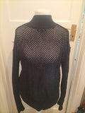 Ladies Next Size 10 Black Lace Knit Long Sleeved Pullover Jumper With Silver