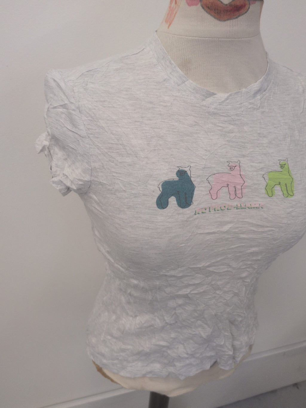 Ladies Primark Size XS Pale Grey Print Short Sleeve T-shirt