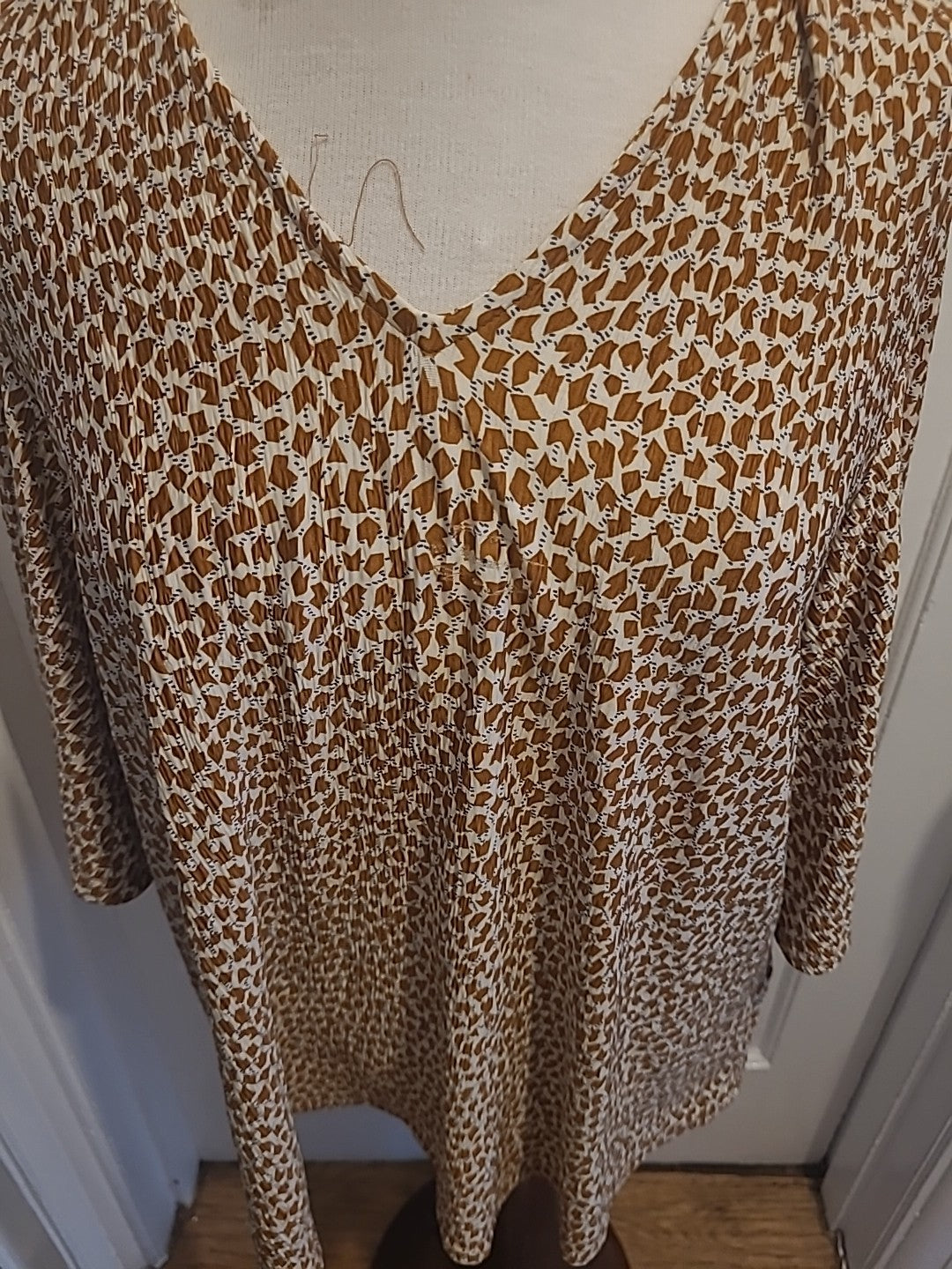 Ladies Next Size 14 Brown Cream Detailed Short Sleeved Blouse