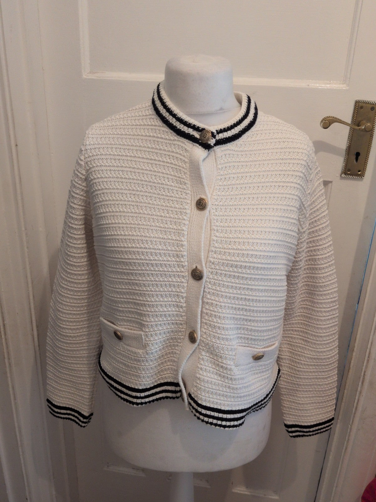 Ladies Marks And Spencer Size Medium White With Black Trim Heavy Buttoned...