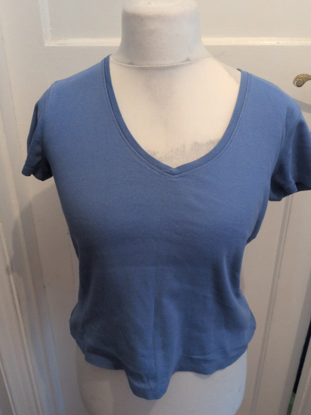 Marks And Spencer 14 Cornflower Short Sleeve T-shirt V Neck