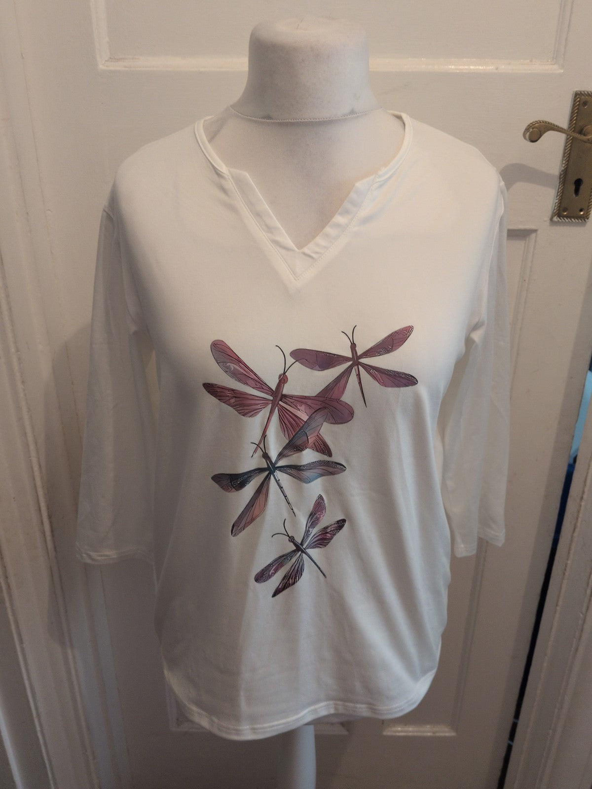 Ladies Size Large White Insect Long Sleeve T-shirt