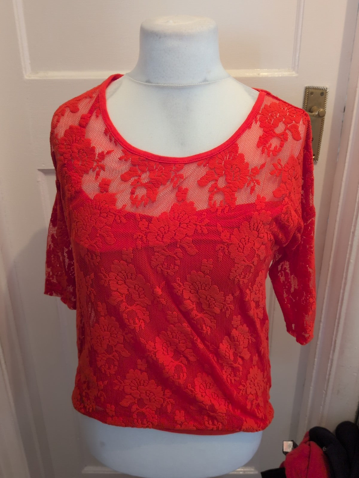 Ladies La Redoute Size 10-12 Orange Lace Lined Mid Sleeved Blouse