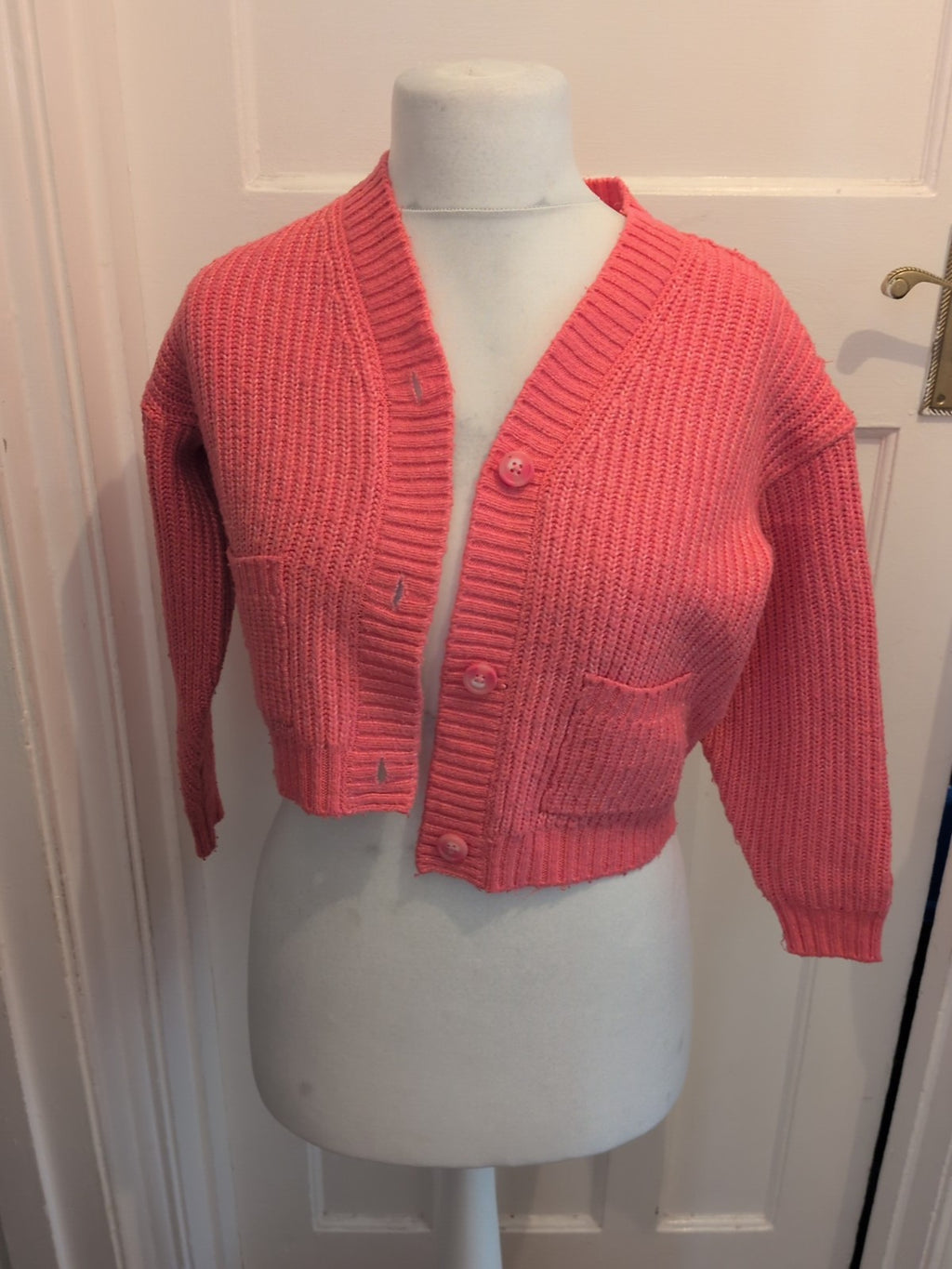 Pink Knit Ribbed Long Sleeve Cardigan