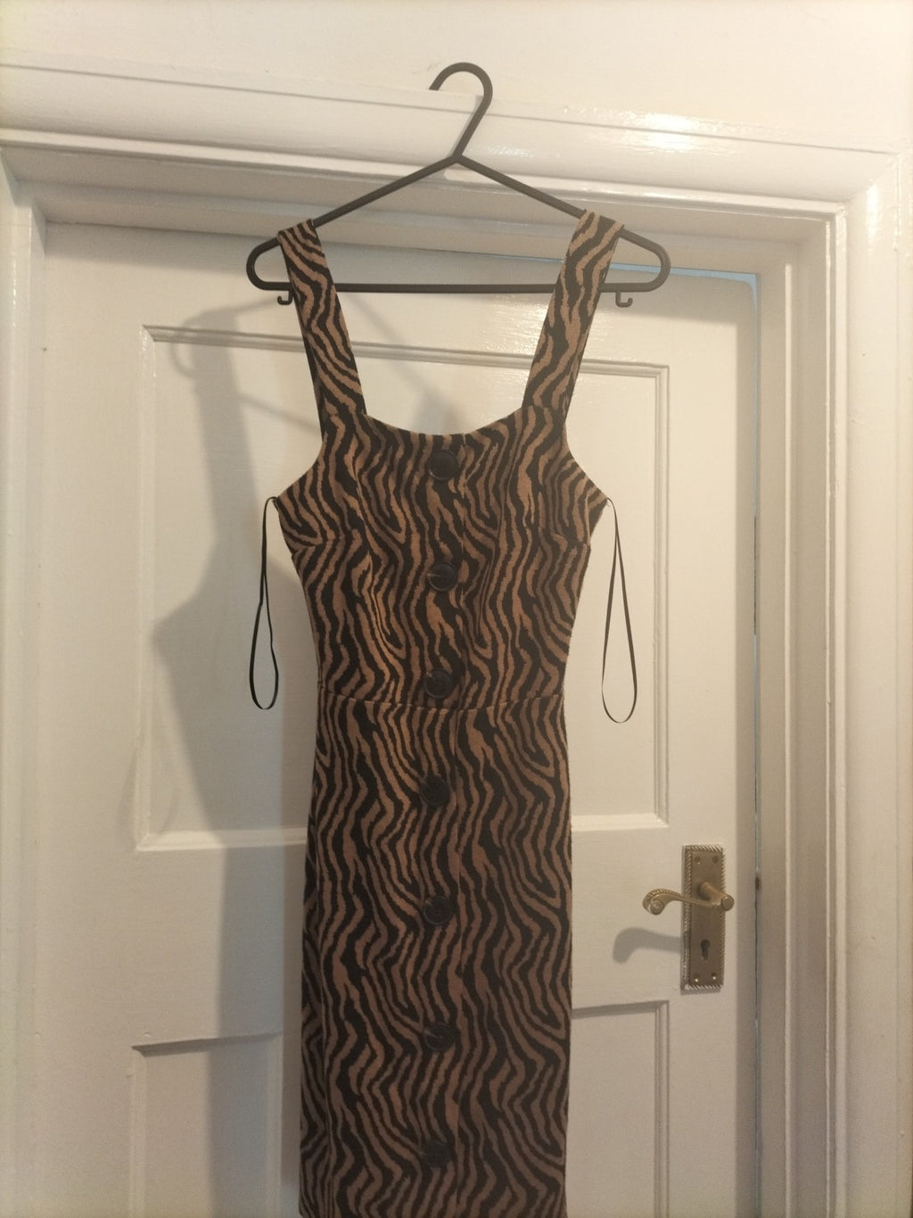 Ladies River Island Size 8 Brown Black Sleeveless Midi Dress