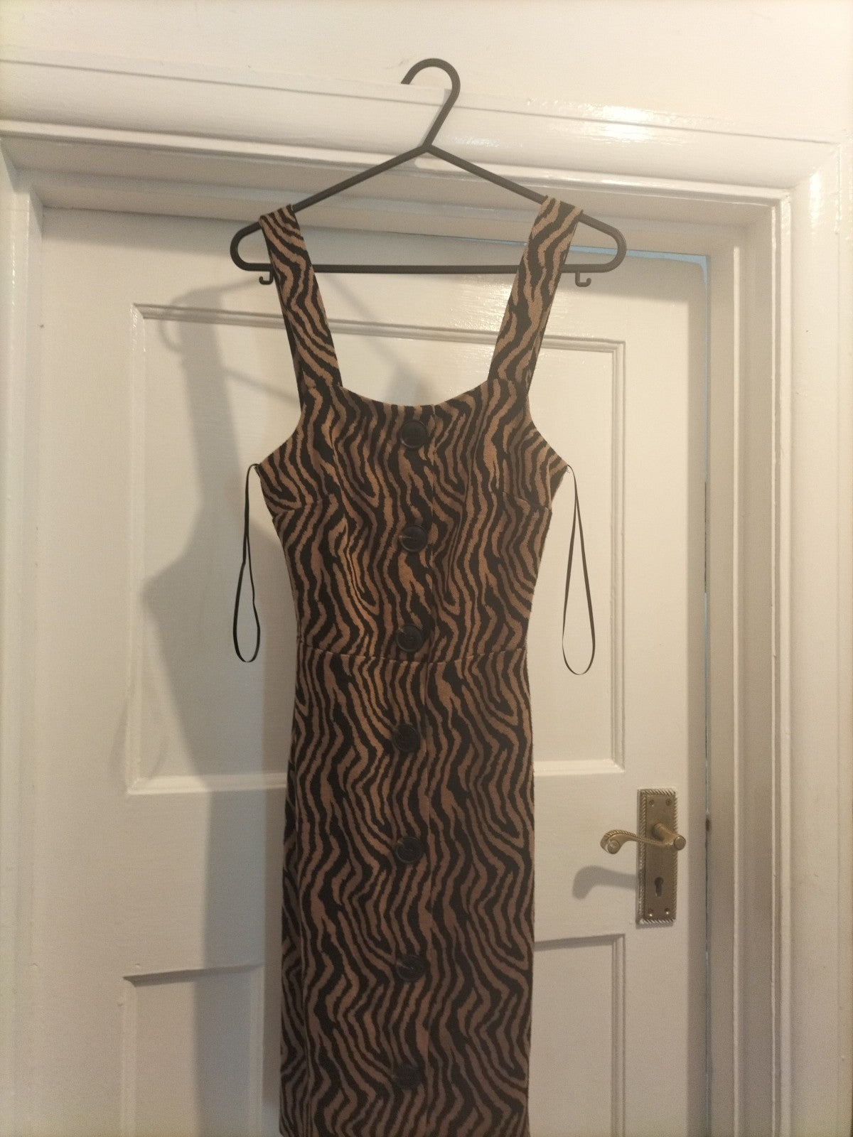 Ladies River Island Size 8 Brown Black Sleeveless Midi Dress