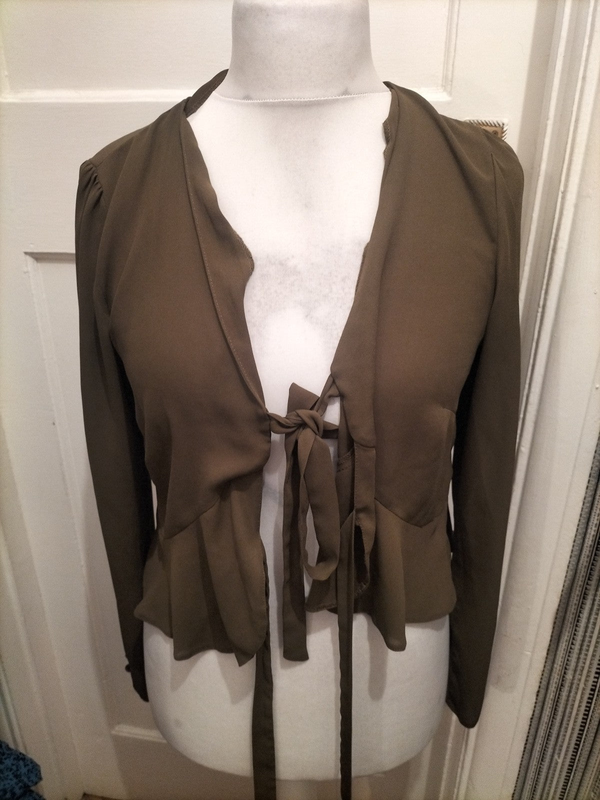 ASOS 12 Khaki Green Open Blouse