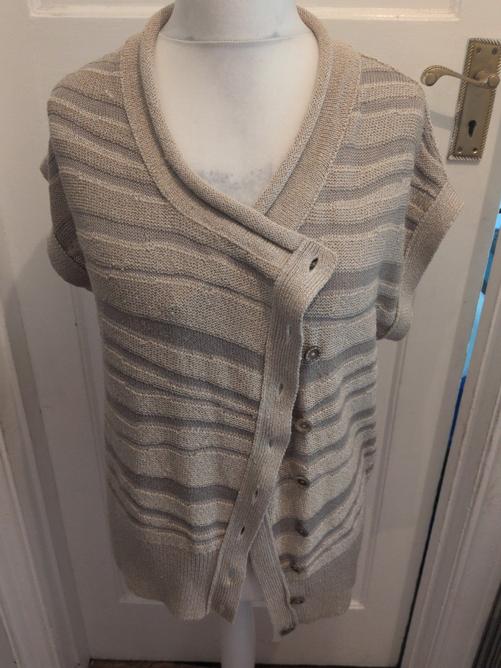 Per Una 14 Neutral Buttoned Sleeveless Cardigan