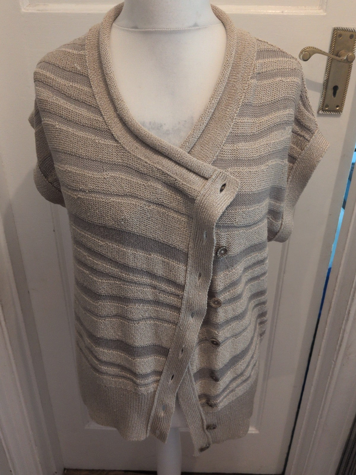 Per Una 14 Neutral Buttoned Sleeveless Cardigan