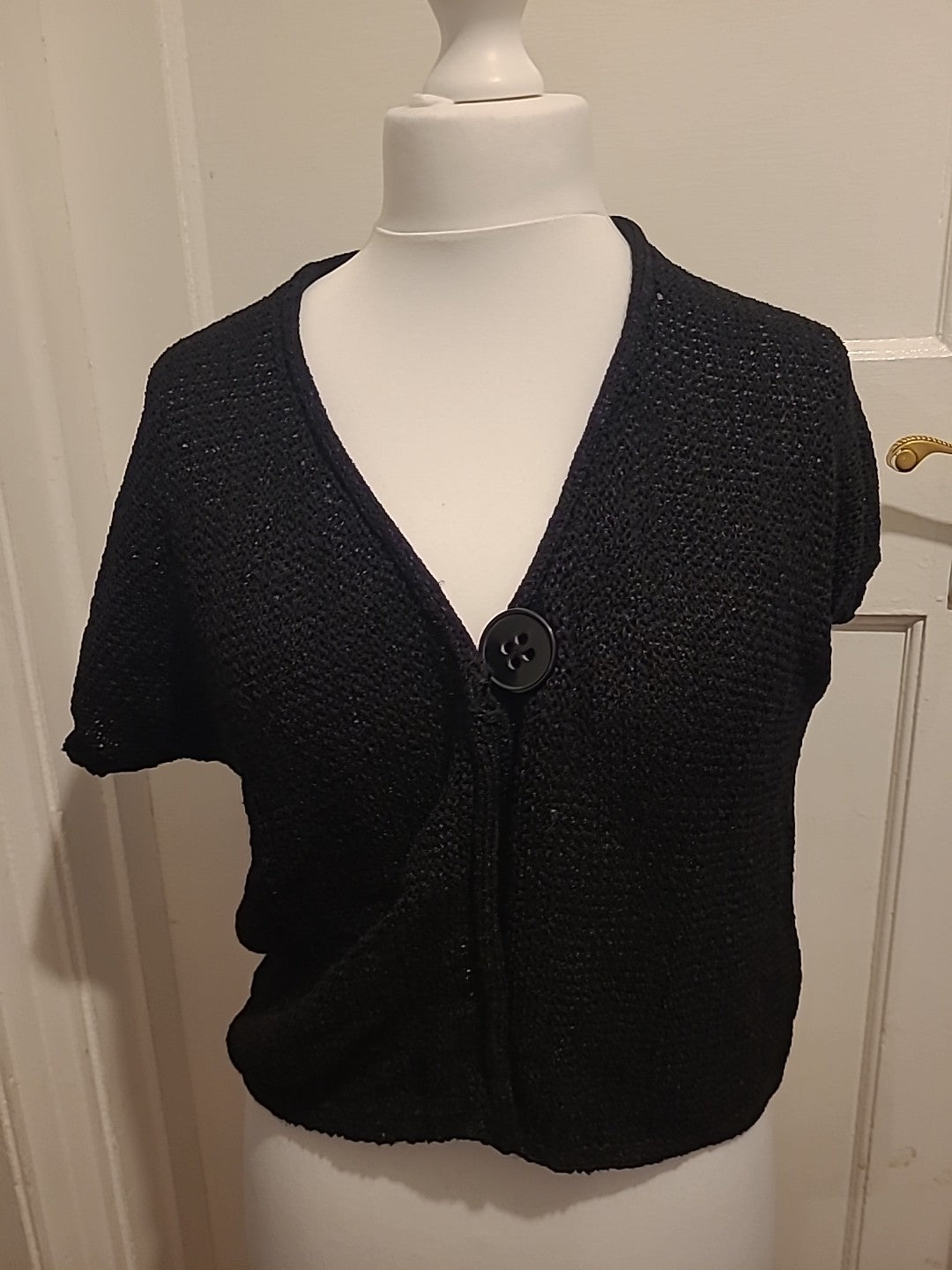 Ladies Taifun Size M/L Black Open Short Sleeved Blouse