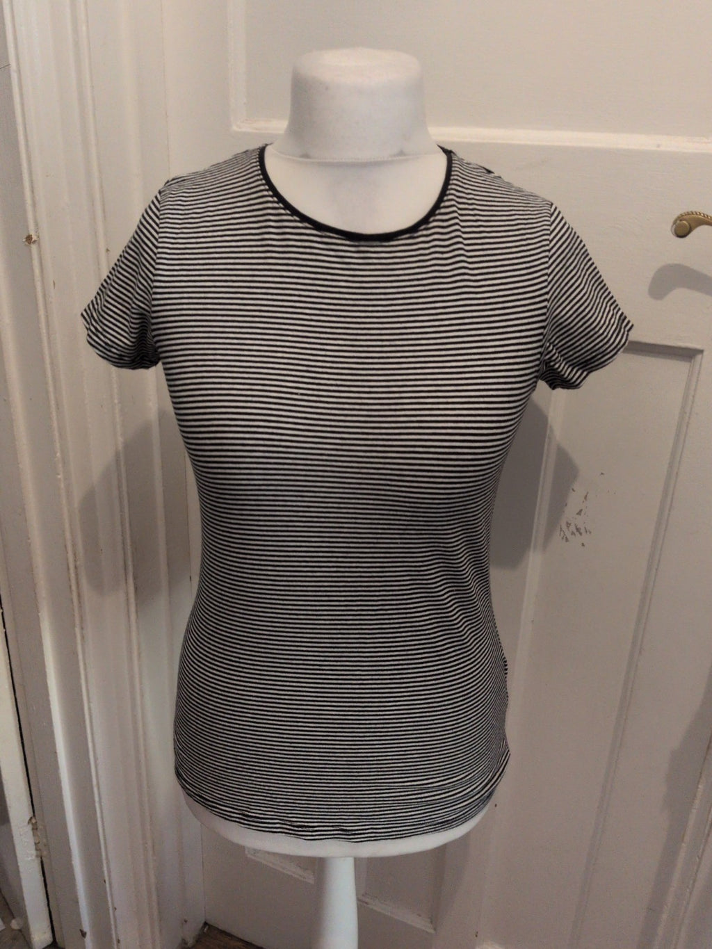 Primark 12 Black Stripe Stretch Crew Short Sleeve T-shirt