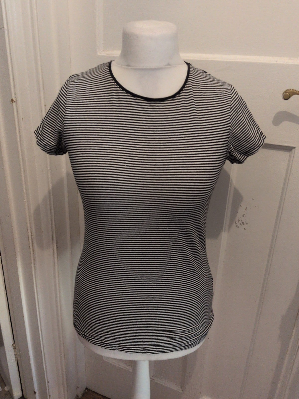 Primark 12 Black Stripe Stretch Crew Short Sleeve T-shirt