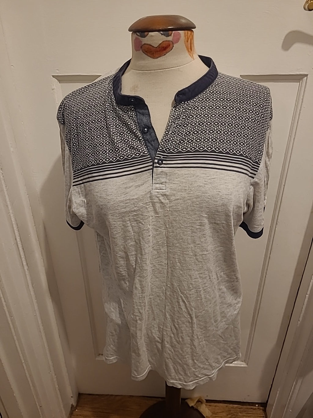 Mens River Island Size Medium Navy And Grey Short Sleeved Polo