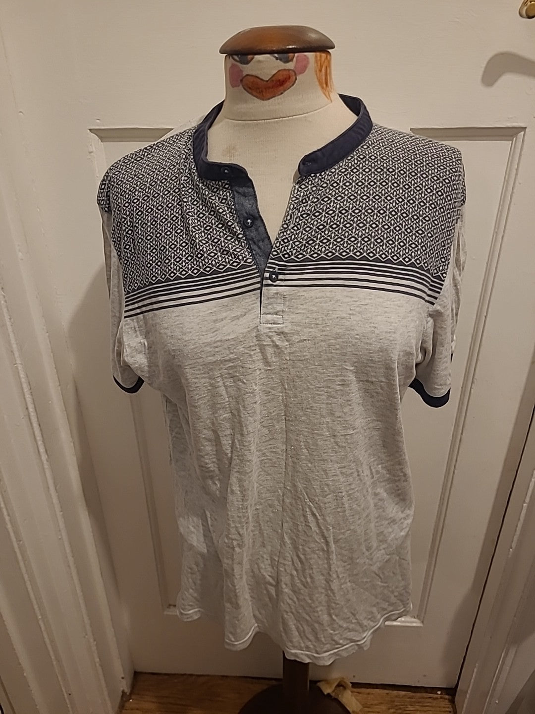 Mens River Island Size Medium Navy And Grey Short Sleeved Polo