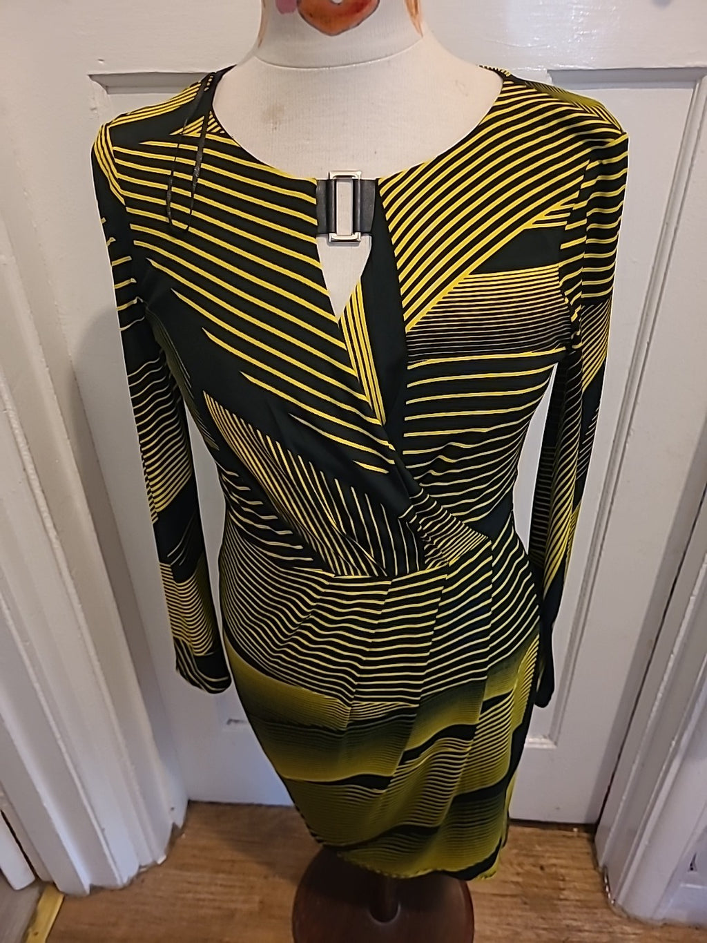 Ladies Star By Julien Mcdonald Size 10 Yellow Black Long Sleeved Dress