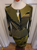 Ladies Star By Julien Mcdonald Size 10 Yellow Black Long Sleeved Dress