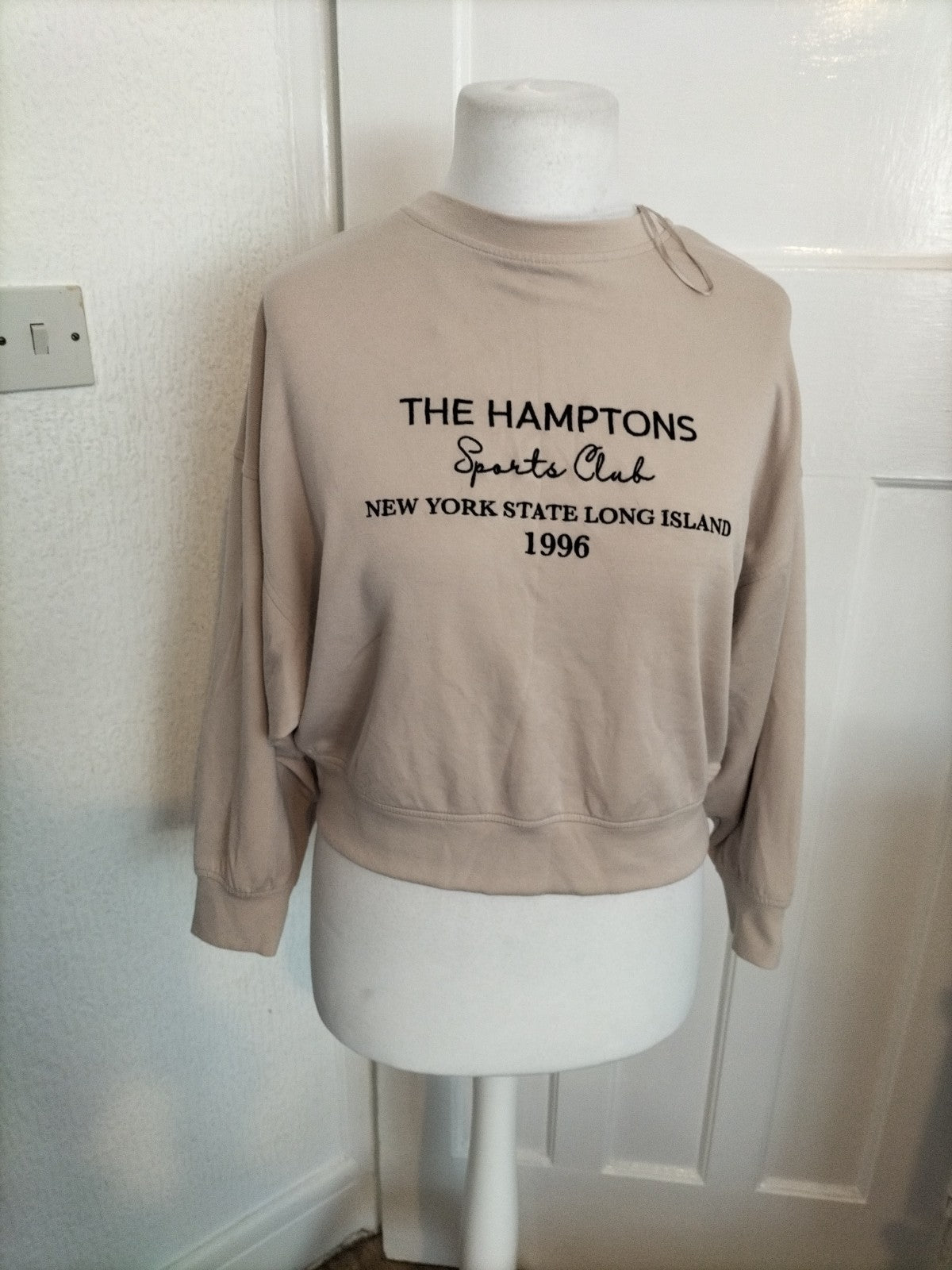 Ladies Tu Size Small Pale Beige Printed Long Sleeved Pullover Jumper