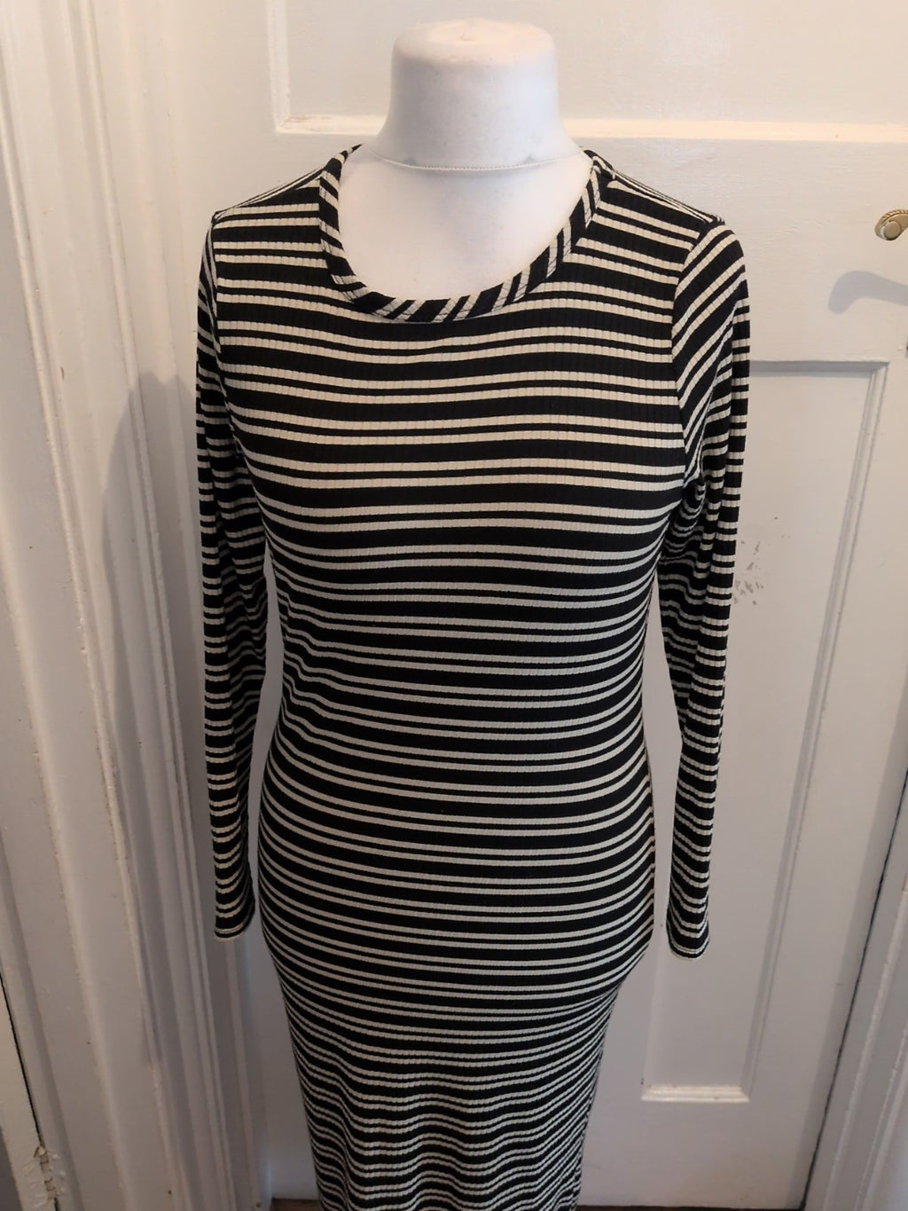 Ladies Long Stretchy Dress George Size 14 Cream/black Striped Free Delivery