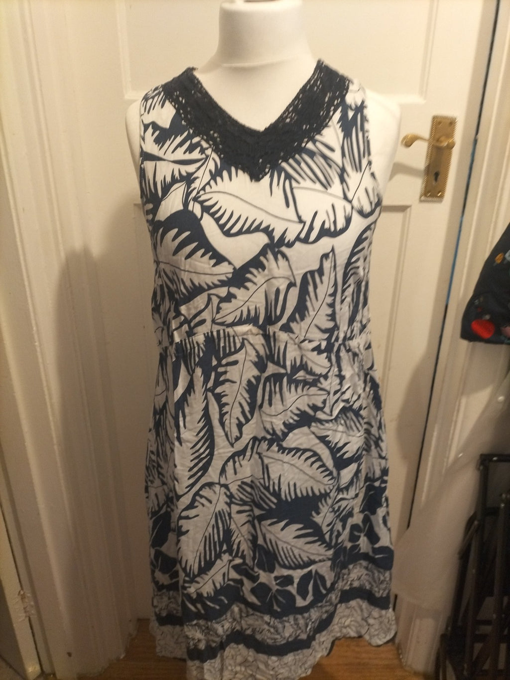 Ladies BM Size 14 Navy And White Sleeveless Lightweight Dress