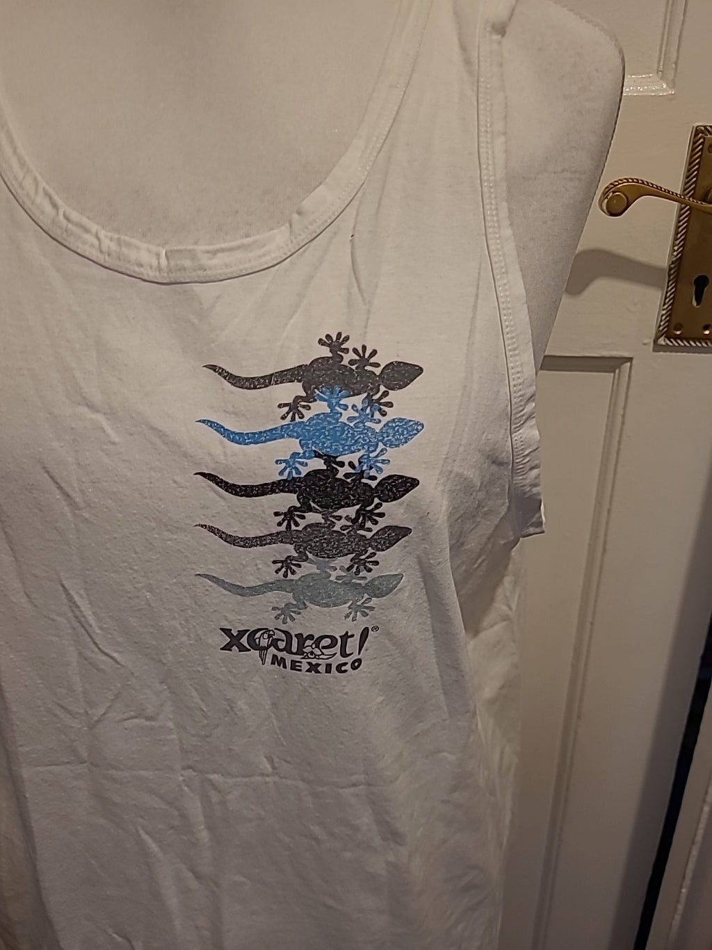 Mens Size Large White Print Mexico Sleeveless Vest Top