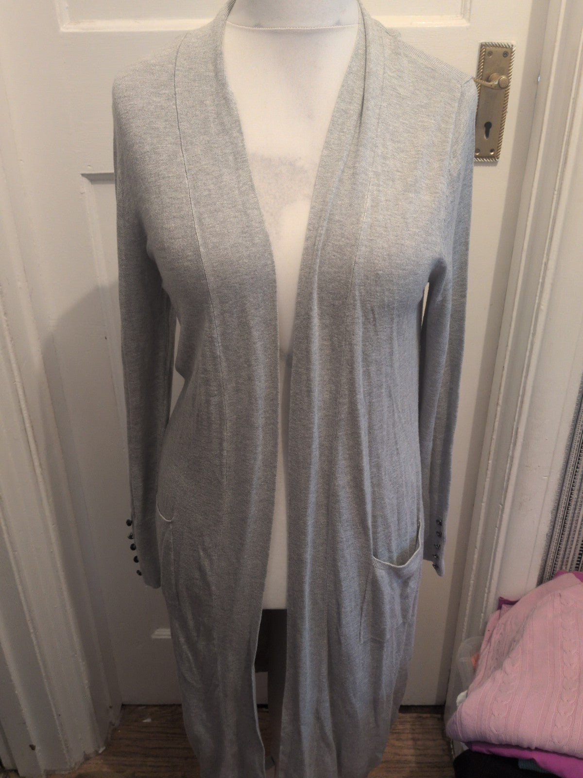 Primark 12-14 Grey Long Sleeve Long Length Open Cardigan