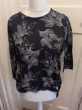 Bonmarche 12 Navy With White Leaves 3/4 Sleeve Blouse
