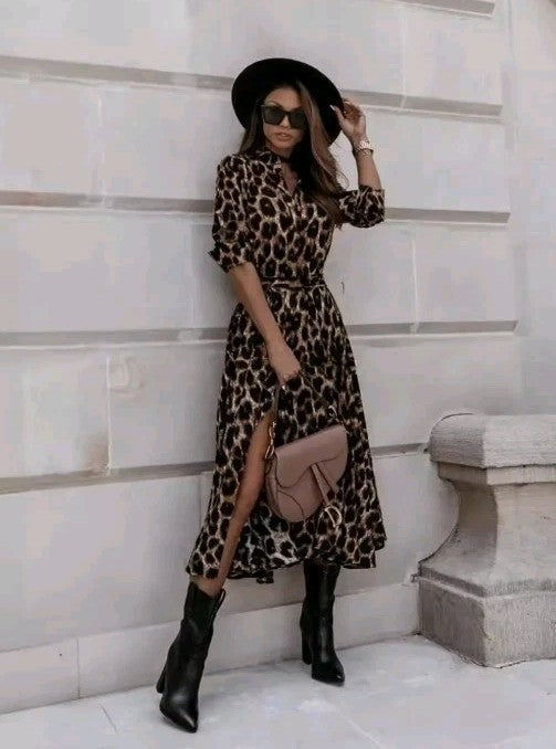 Brand New TorbayClothingCo Leopard Print A-line Long Sleeved Dress