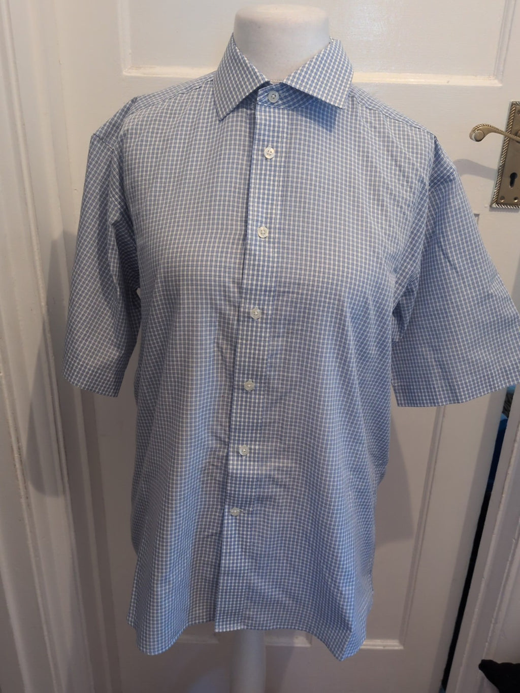 Dehavilland 16.5 Blue Check Short Sleeve Shirt