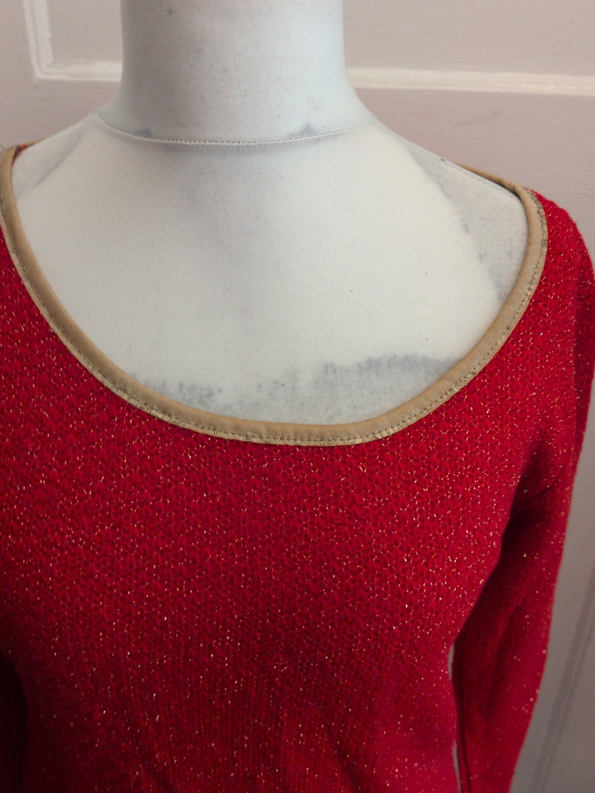 Anna Karel Large Red And Gold Shimmer Long Sleeve Jumper