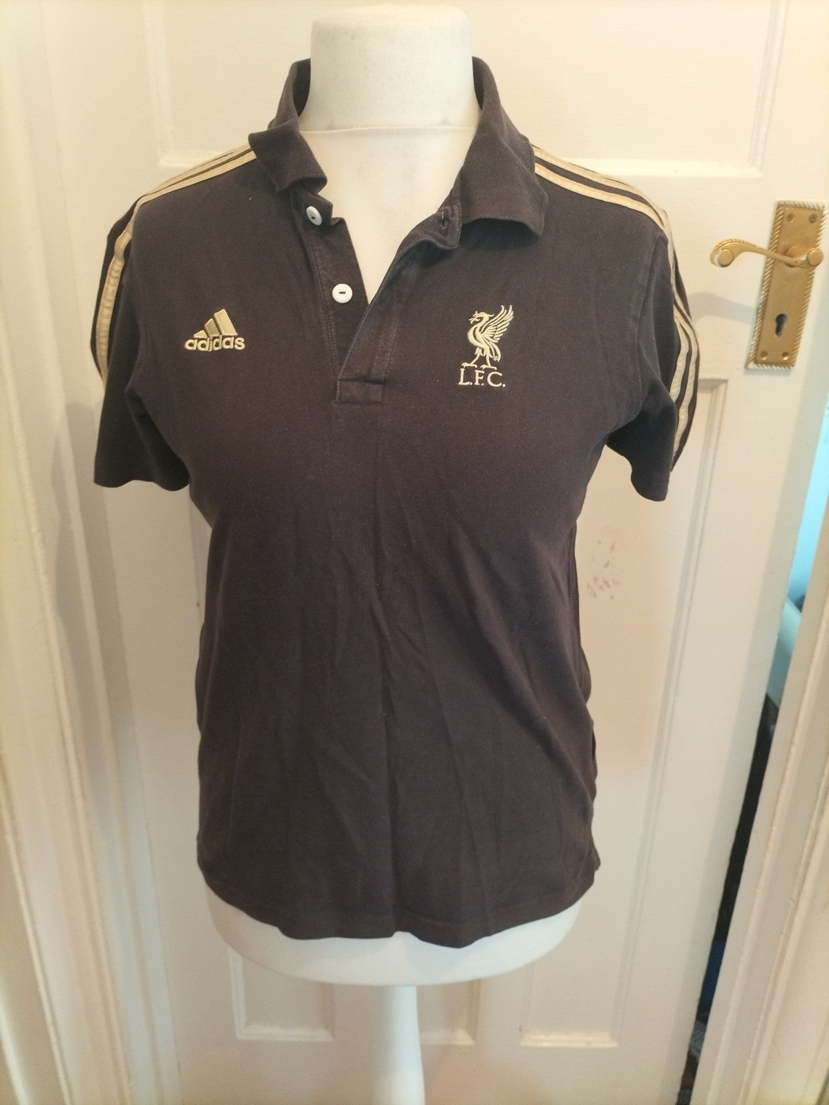 Mens Adidas Size Small Black And Gold Short Sleeved Polo Lfc
