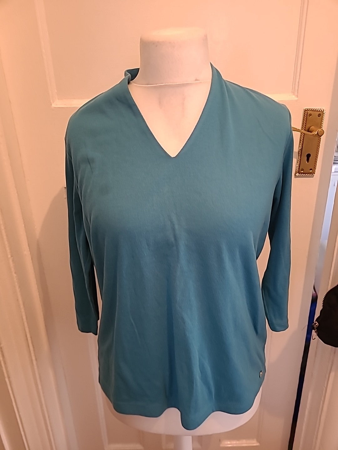 Mens Penny Plain Size 14-16 Turquoise Blue 3/4 Sleeved Blouse
