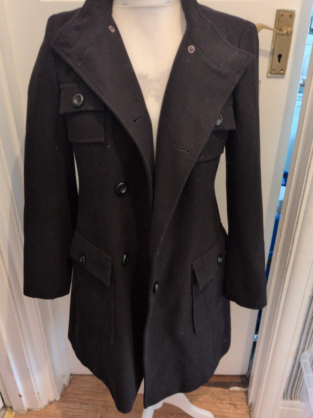 Marks And Spencer 10 Black Lined Jacket Long Length Buttoned