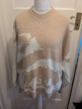 Boohoo Man Large Beige And White Long Sleeve Pullover Jumper