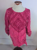12 Pink And Red Embroidered Long Sleeve Dress Knee Length
