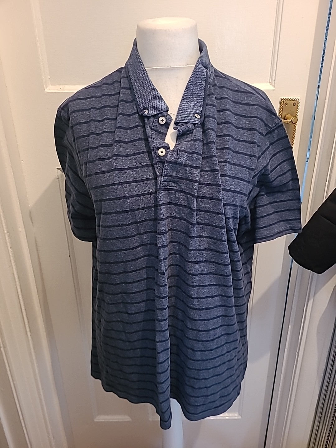 Mens Tu Size 2XL Navy And Black Striped Short Sleeved Polo