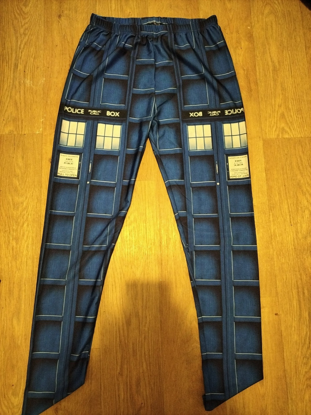 Ladies Size M/L Blue Tardis Leggings