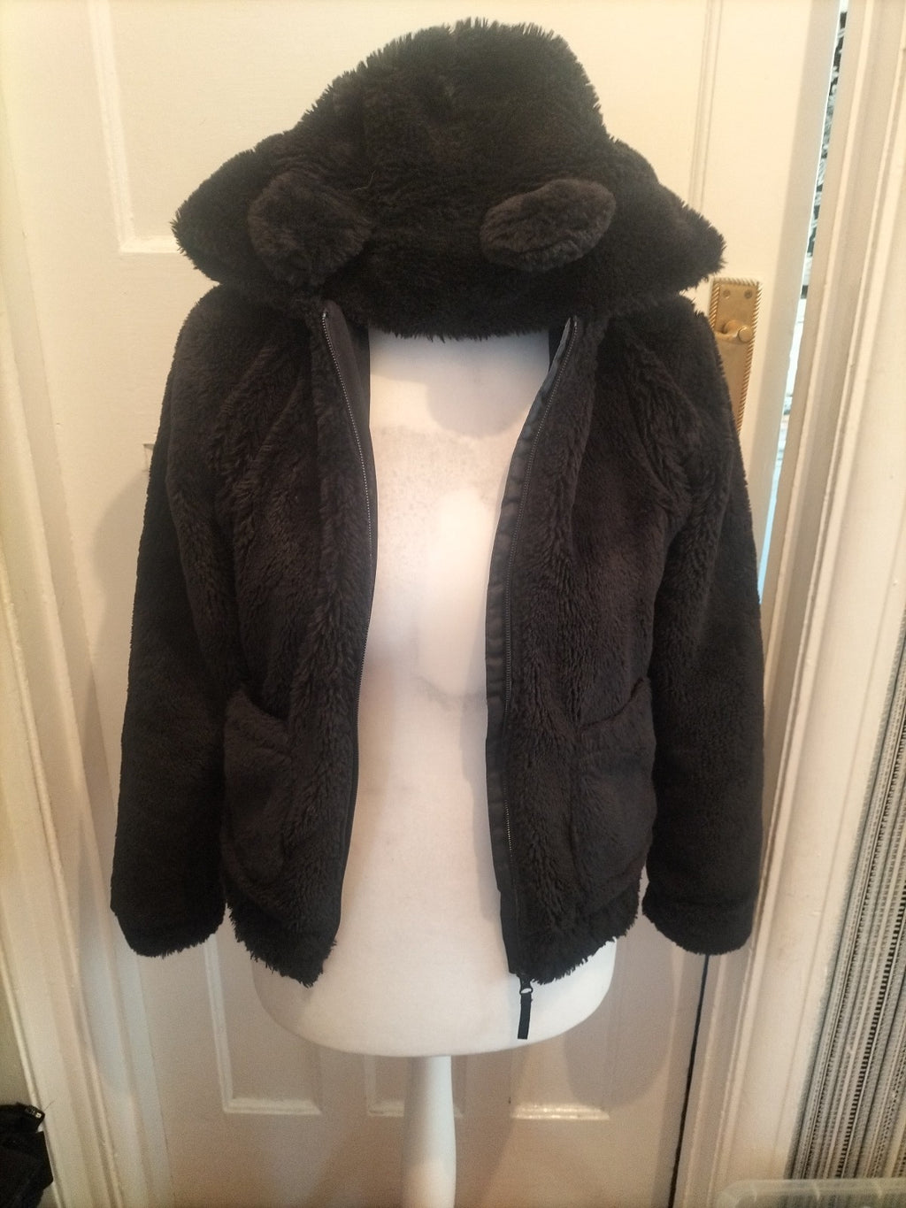 Girls 14 Years H&M Black Fluffy Coat With Ears