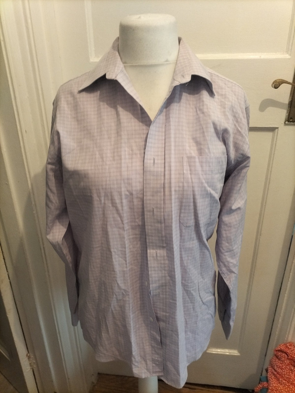 Debenhams 15.5 Pale Purple Faint Check Long Sleeve Shirt