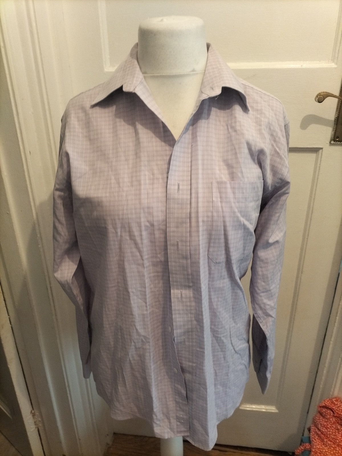 Debenhams 15.5 Pale Purple Faint Check Long Sleeve Shirt