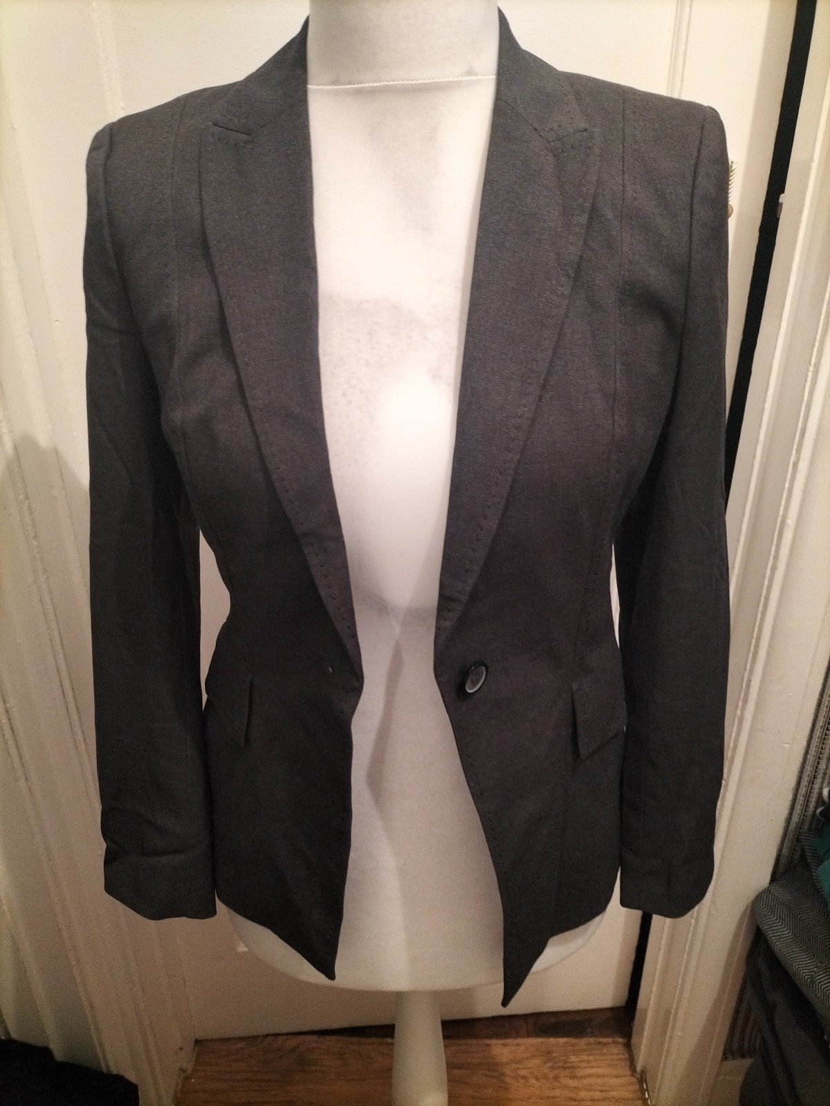 Ladies Marks And Spencer Size 8 Grey Lined Padded Blazer