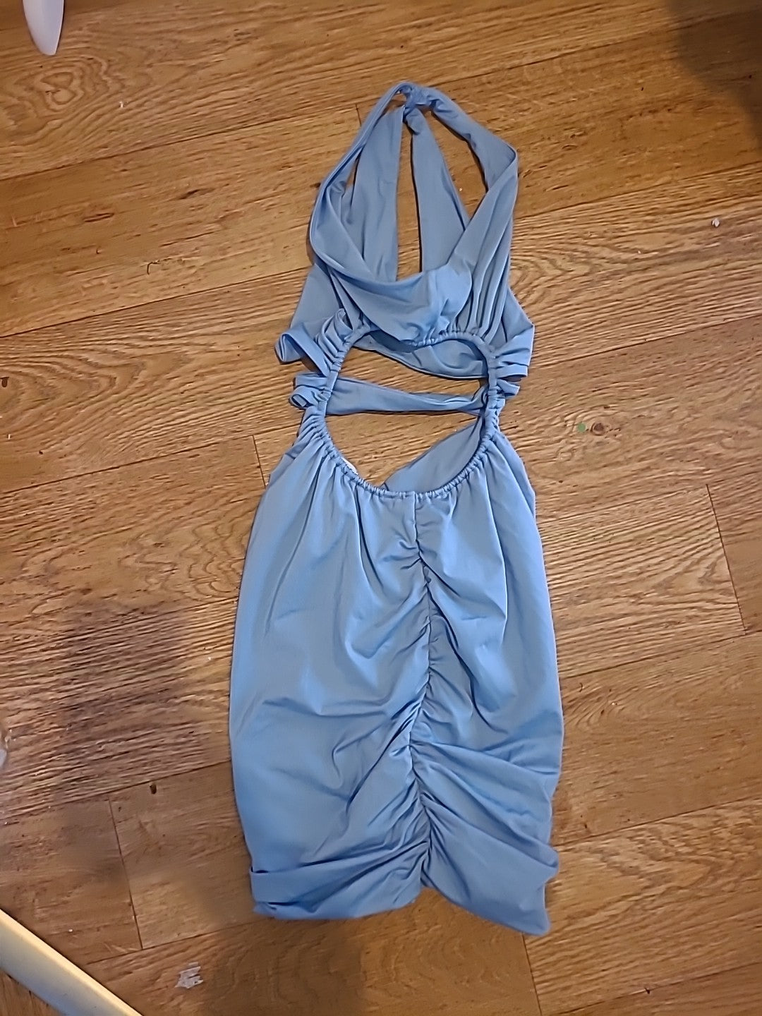 Ladies Oh Polly Size 6 Mattalic Blue Ruched Sleeveless Dress