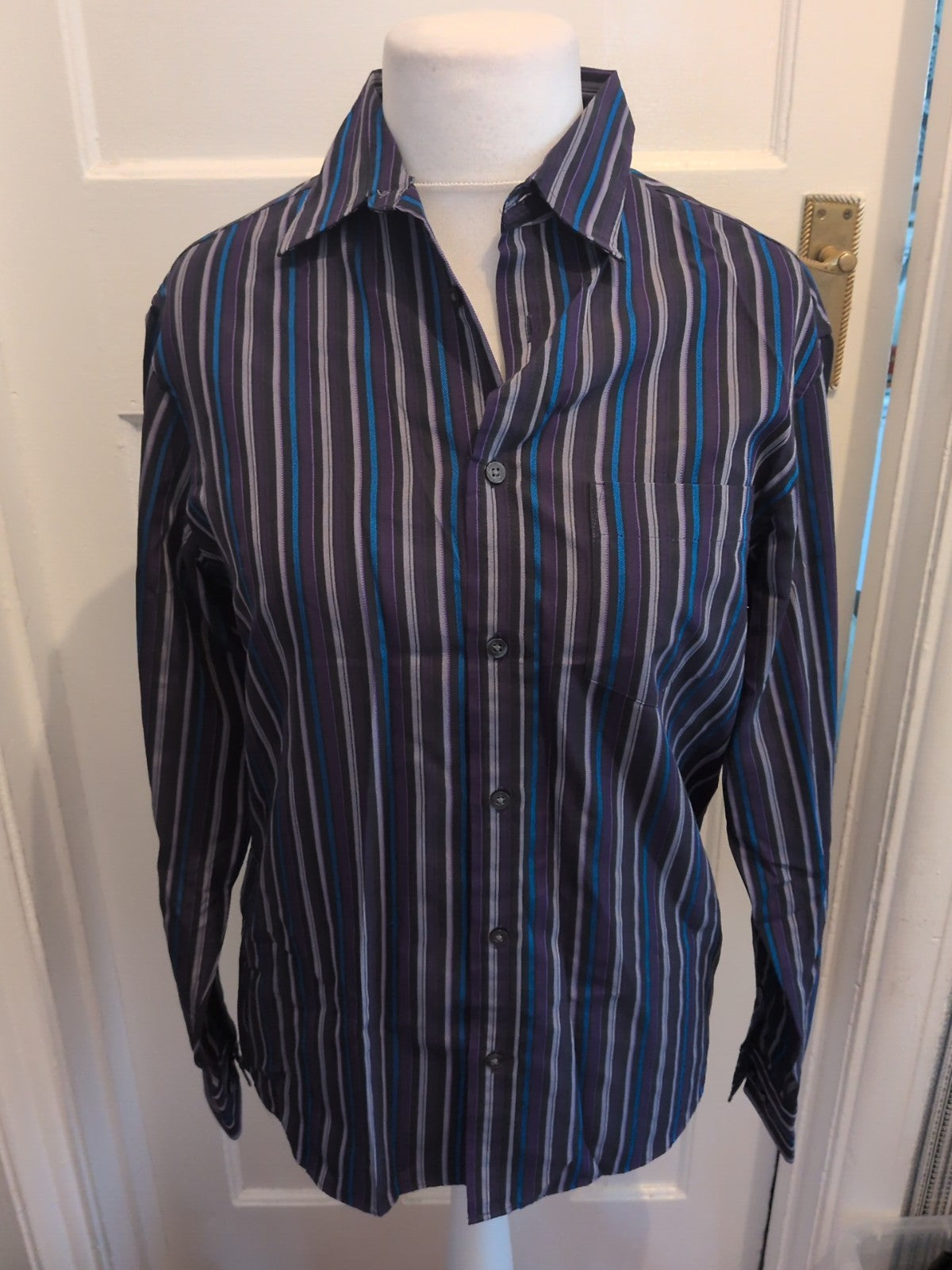Mens Marks And Spencer Size Small Purple Striped Long Sleeved Shirt