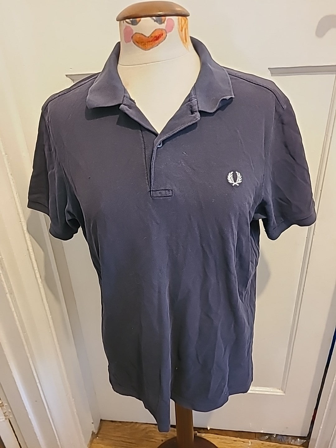 Mens Fred Perry Size Large Black/Navy Short Sleeved Polo