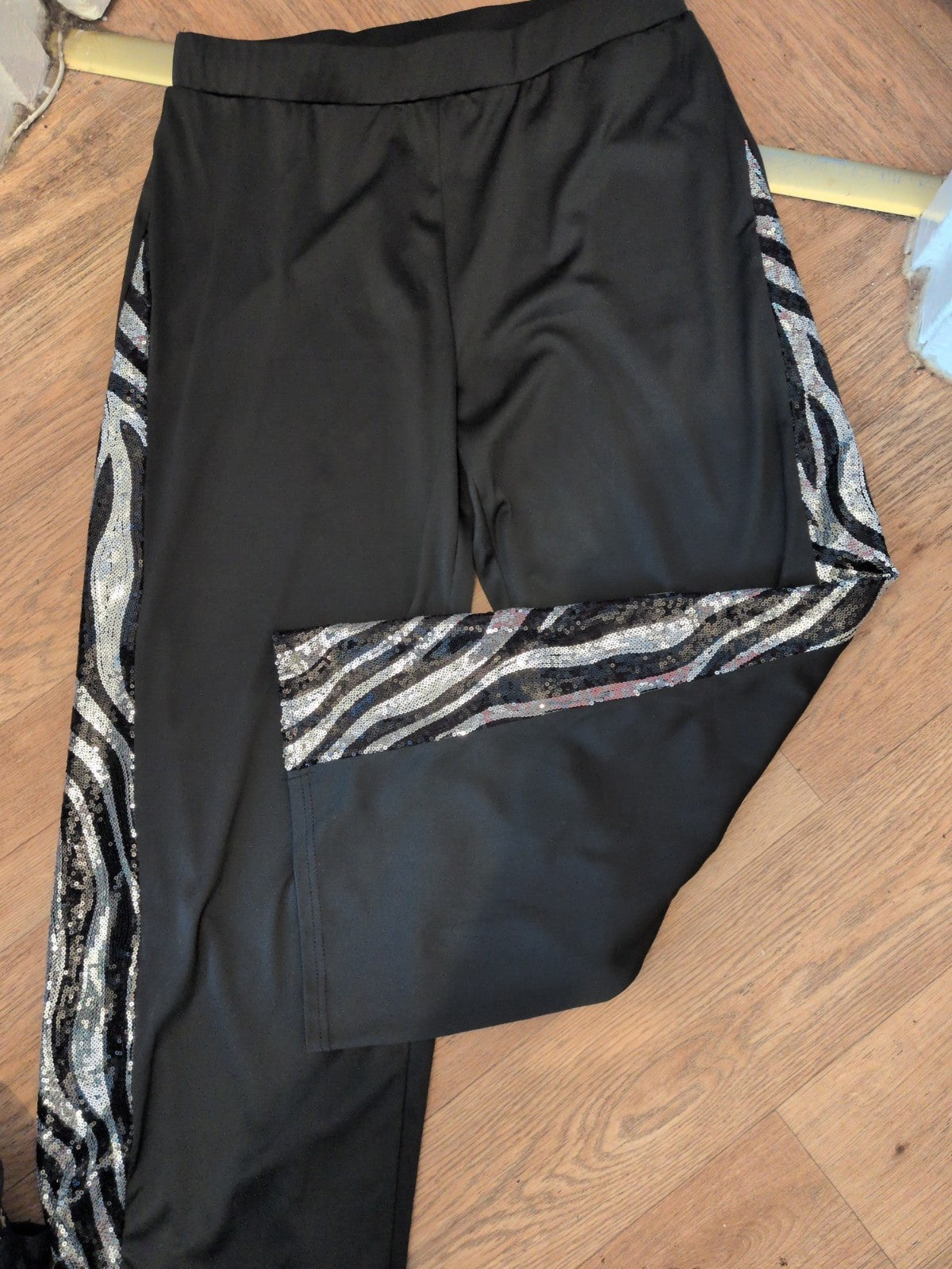 Shein XL Black Ith Silver Sequin Stripes Down Legs Trousers Elasticated