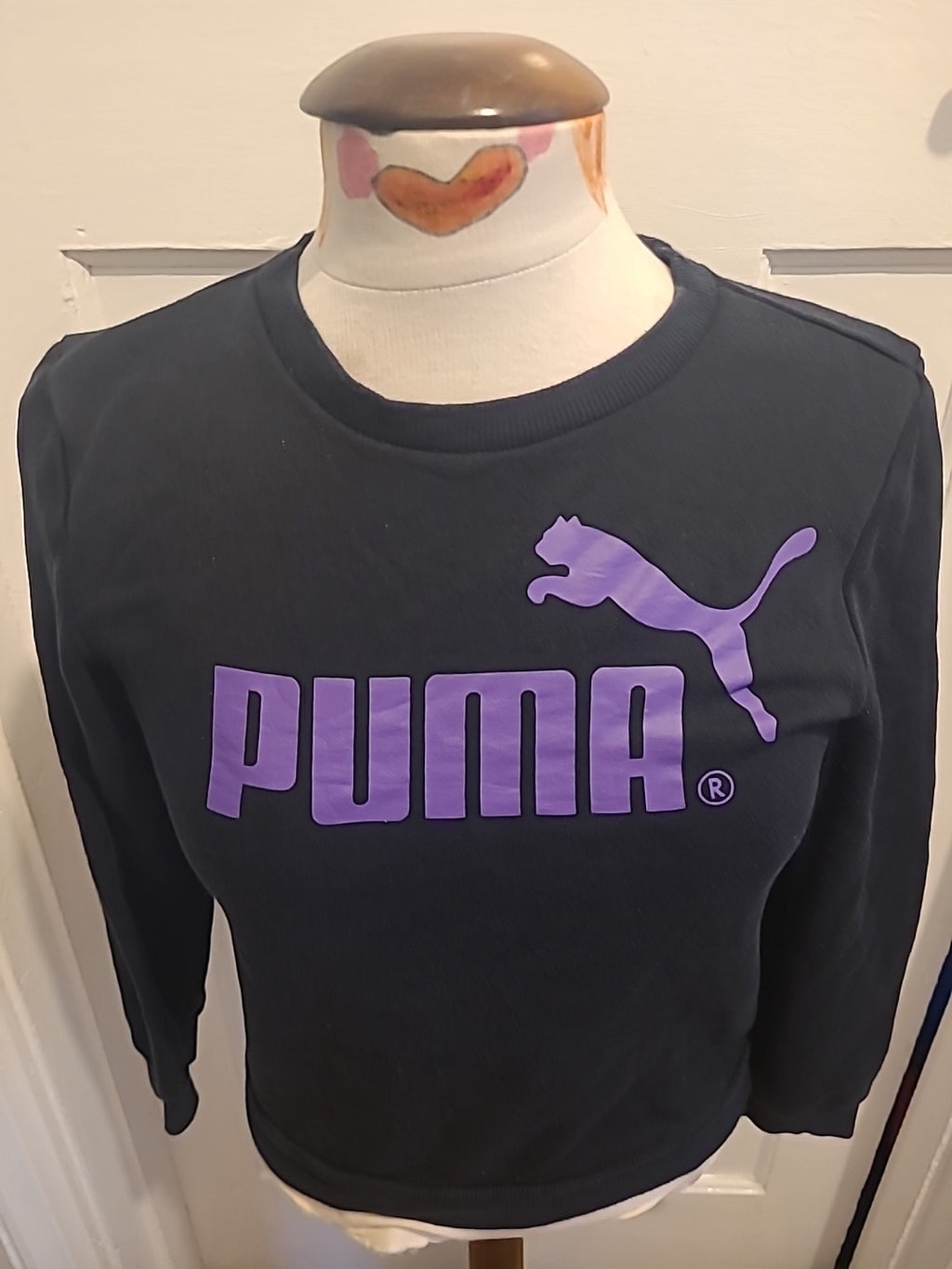 Ladies Puma Size 30/32 Bust Black Purple Long Sleeved Sweatshirt