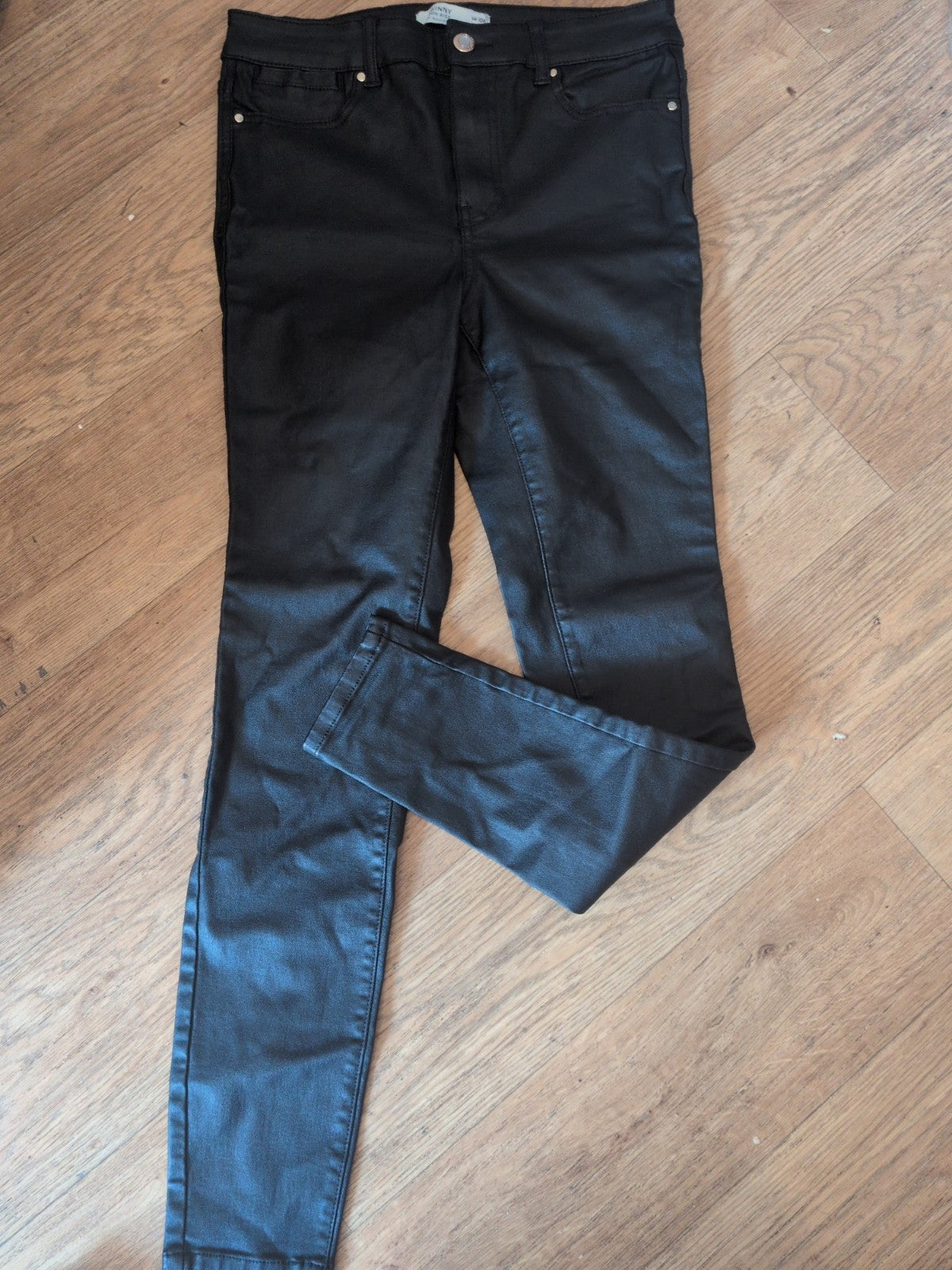 Ladies Next Size 10R Skinny High Rise Black Pleather Jeans