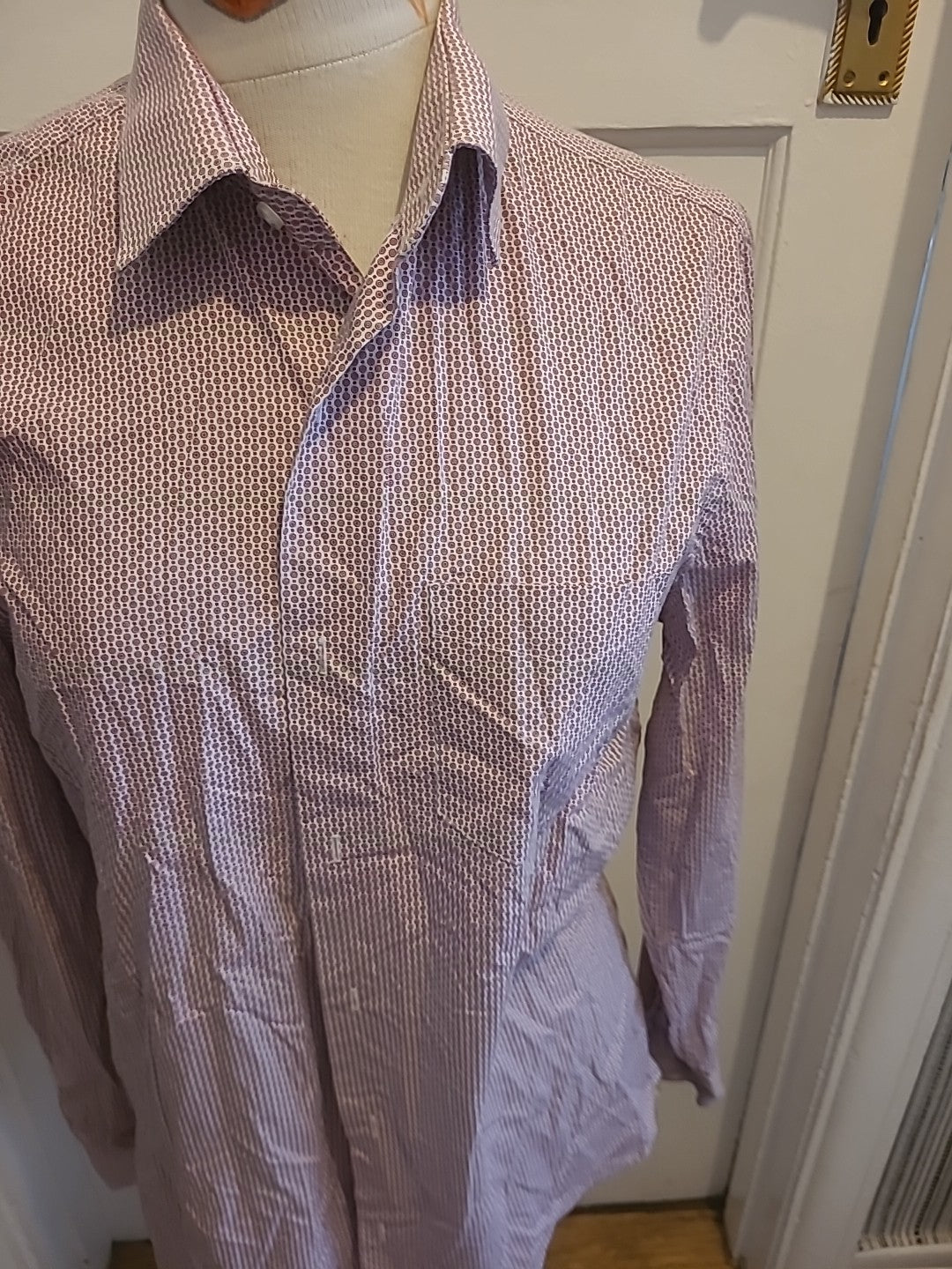 Mens F&F Size 15-15.5 Red White Long Sleeved Slim Fit Shirt